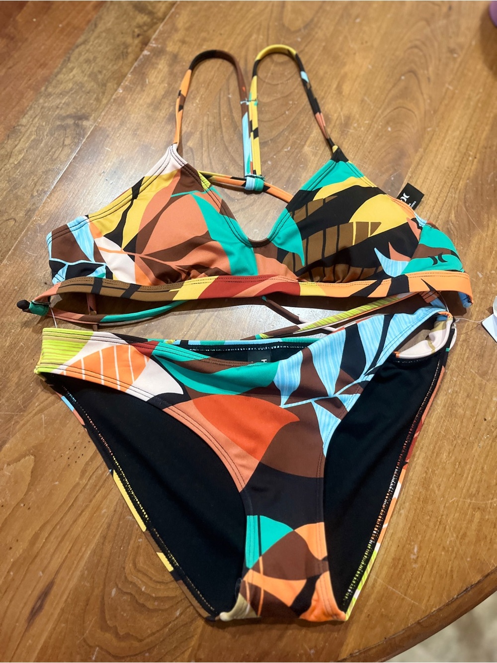 Women’s Abstract Print Hurley Bikini Set in Teal & Orange.  Size S nwt